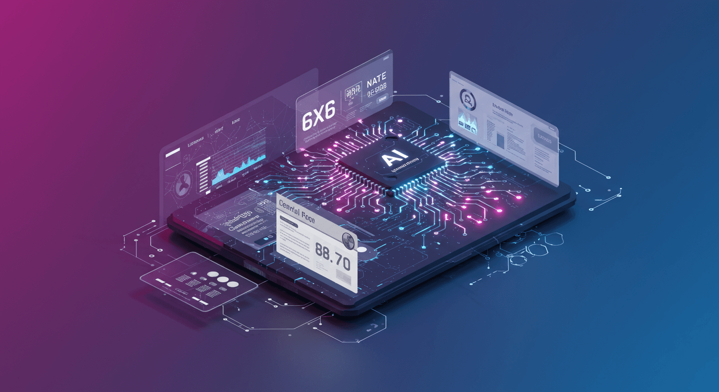 A futuristic, vibrant illustration depicting a sleek, modern landing page being constructed by an AI interface. The AI is represented by glowing circuits and neural networks, seamlessly integrating design elements and compelling copy onto the page. The overall aesthetic is clean, professional, and suggestive of efficiency and innovation.